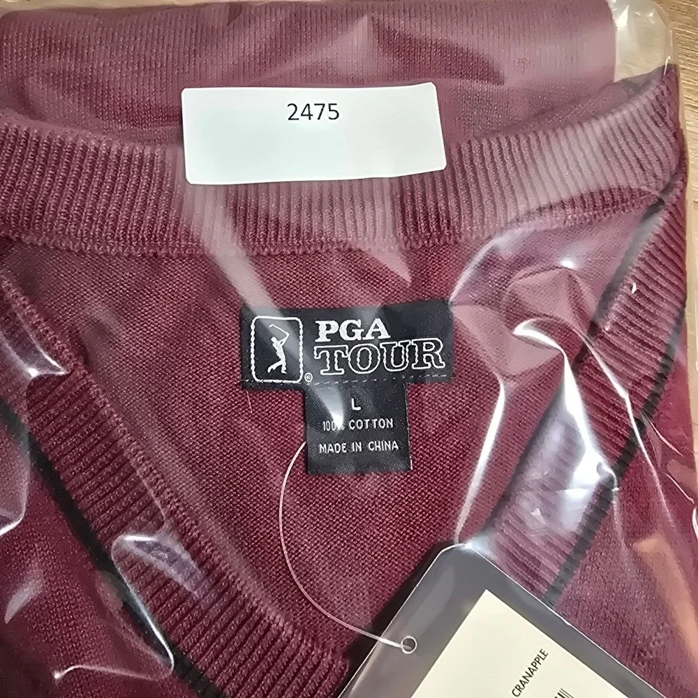 NEW PGA TOUR Sweater Mens L V-Neck Vest Cranapple Red Knit Cotton Golf